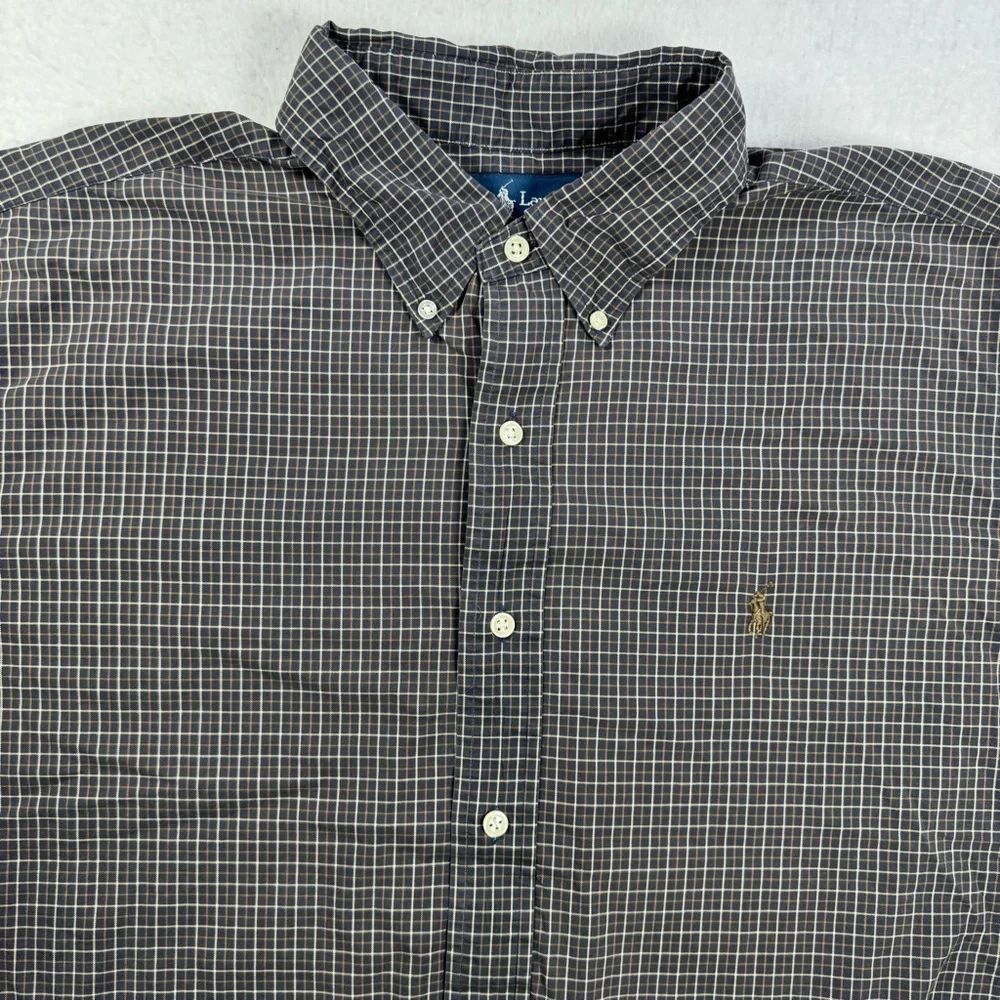 Ralph Lauren Classic Fit Brown Plaid Button Down Shirt Men’s XL Cotton